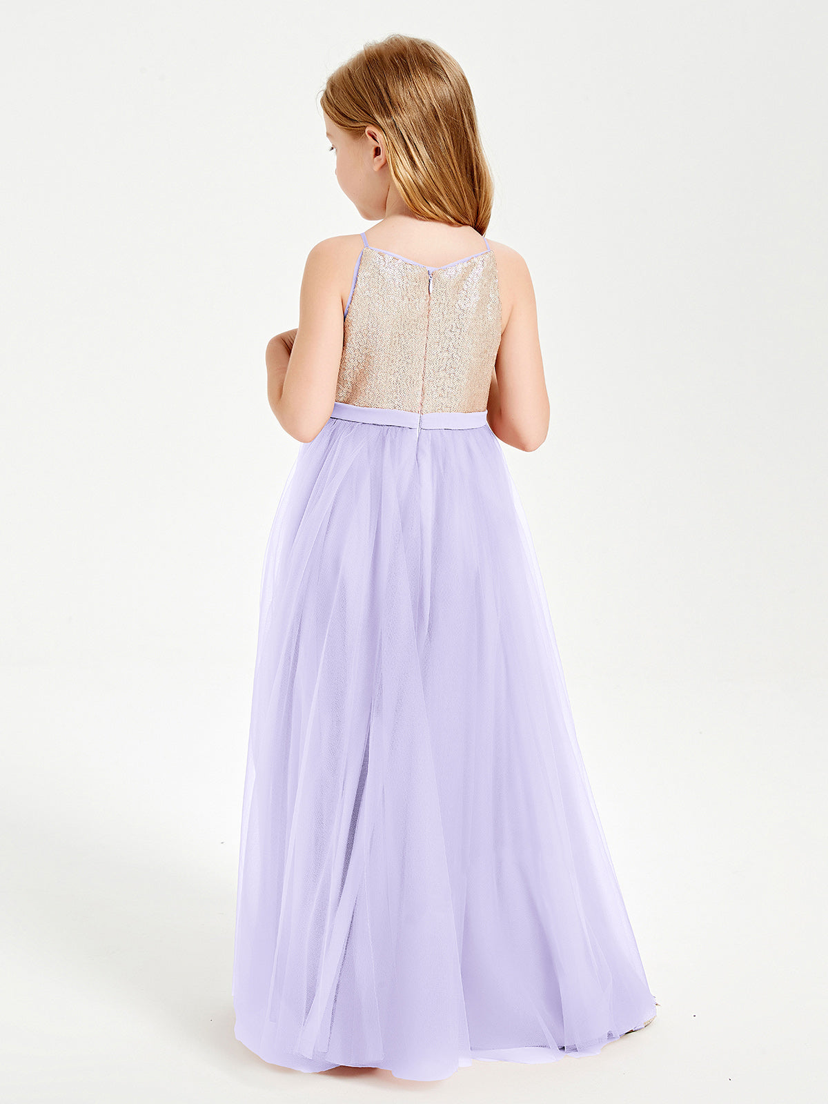Sequined Top Long Tulle Junior Bridesmaid Gown Lilac